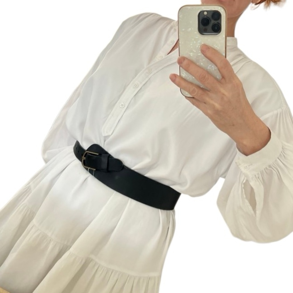 Boho Wide Brown Leather Cinch Statement Belt Gold Buckle Asymmetrical NEW